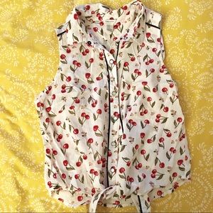red cherry pattern sleeveless blouse shirt